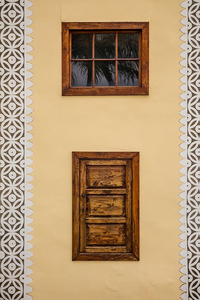 Canary Islands-La Palma Island-Puntallana-Parroquia San Juan Bautista church-wall detail